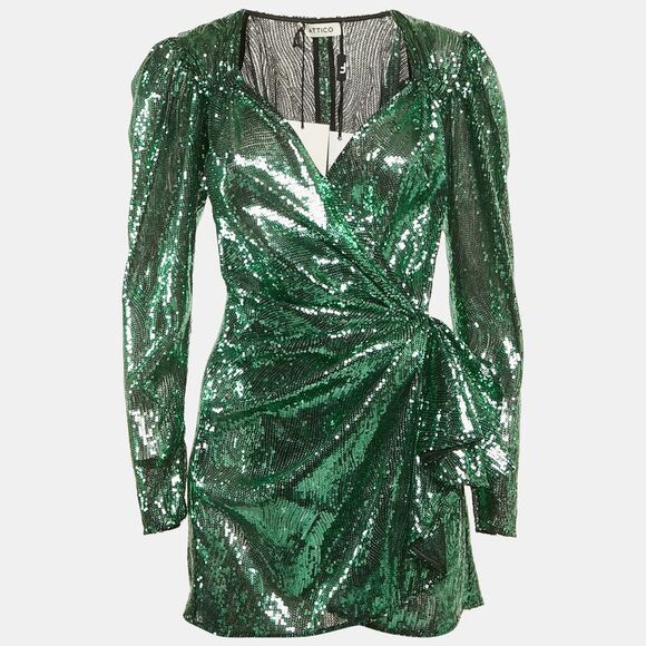 The Attico | Dresses | The Attico Green Sequin Ruffled Mini Wrap Dress M